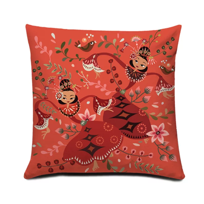 Square Cushion Cover Yapong Dancer Red